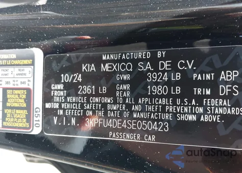 2025 Kia K4 Ex from USA, damaged, VIN 3KPFU4DE4SE050423